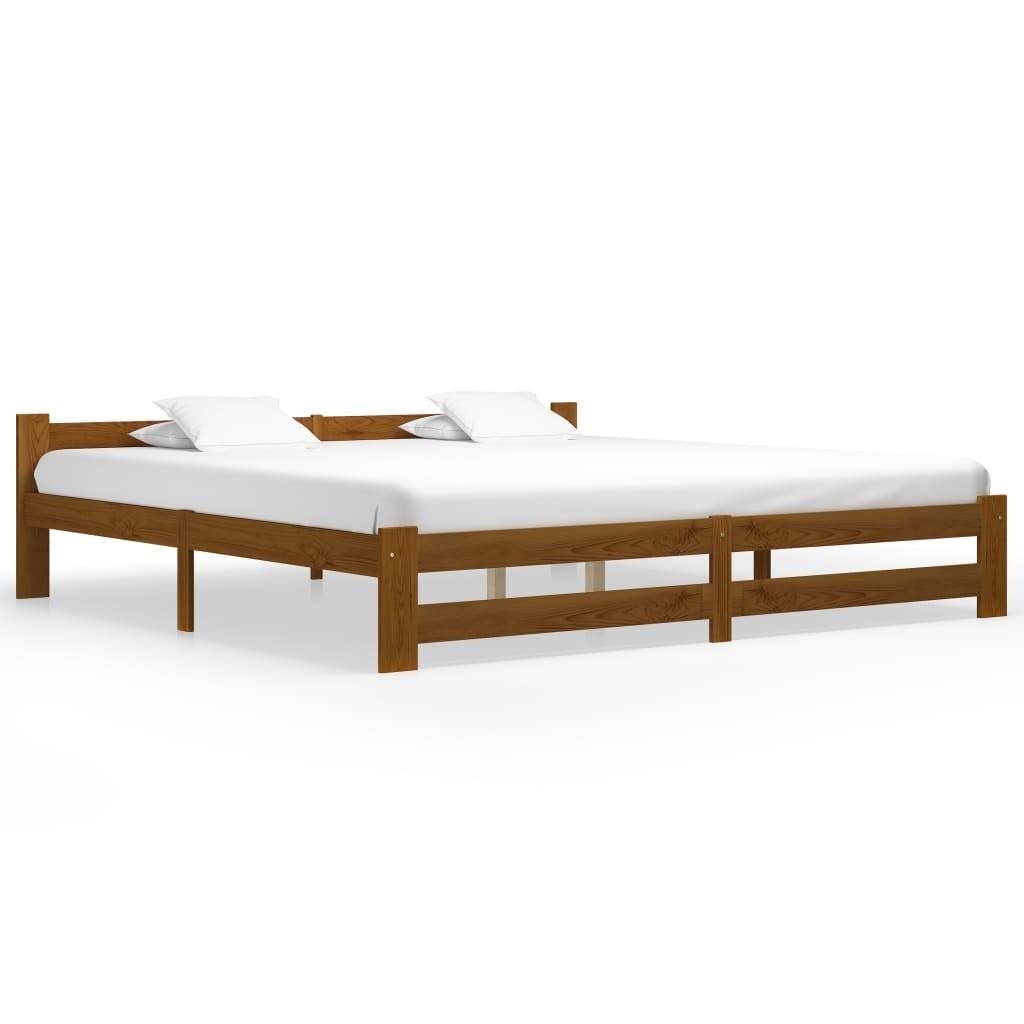 Sengeramme 200x200 cm massivt fyrretræ gyldenbrun