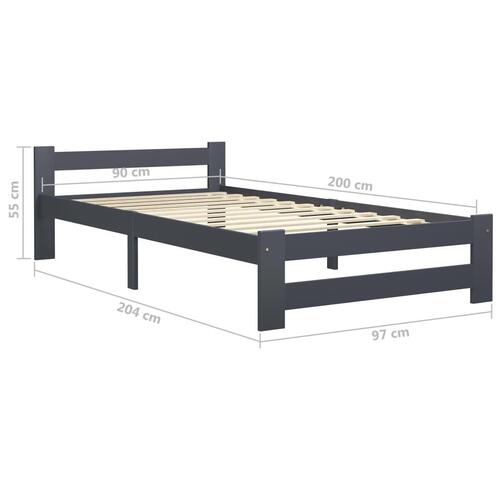 Sengestel 90x200 cm massivt fyrretræ mørkegrå