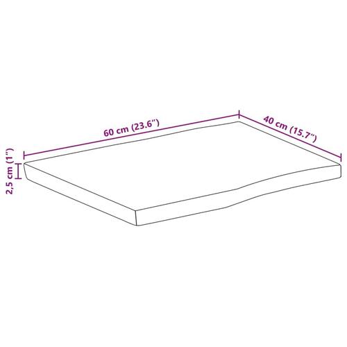 Bordplade 60x40x2,5 cm naturlig kant massivt mangotræ