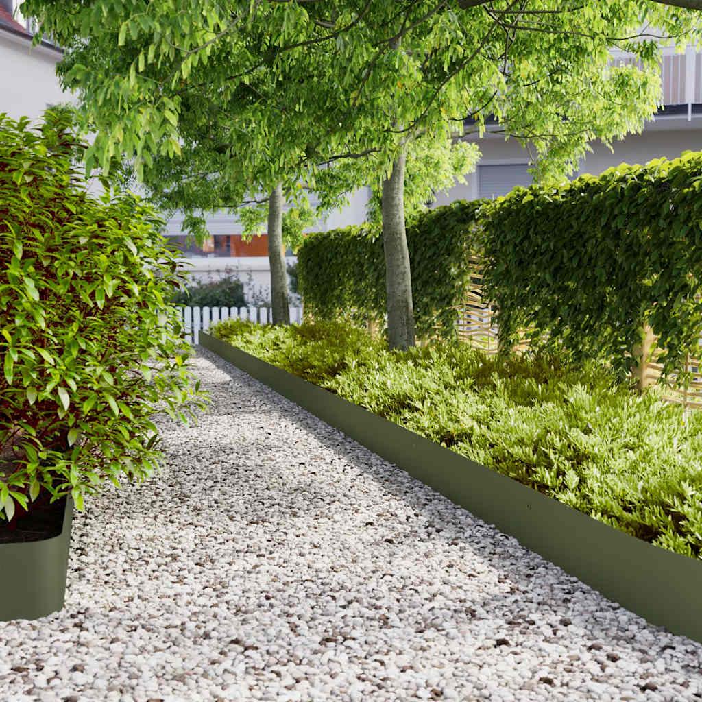 Plænekanter 30 stk. 20x103 cm koldvalset stål olivengrøn