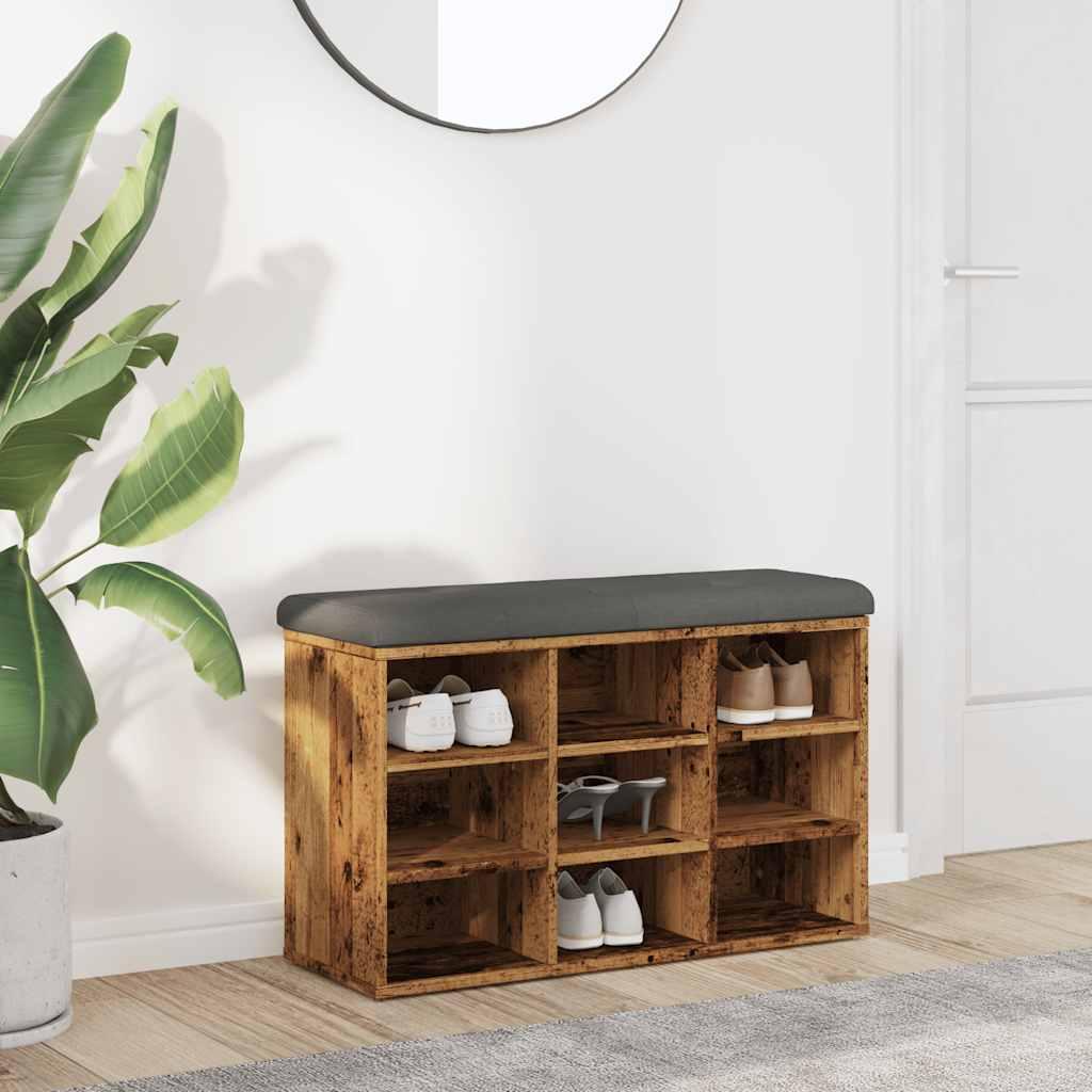 Skobænk 82x32x50 cm konstrueret træ antikt træ