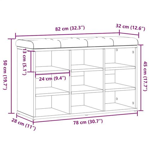 Skobænk 82x32x50 cm konstrueret træ antikt træ