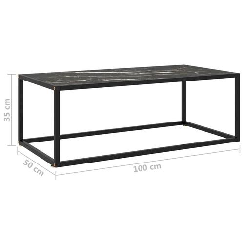 Sofabord 100x50x35 cm marmorglas sort