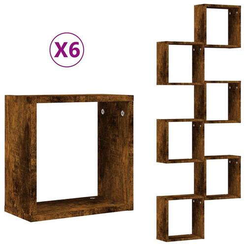 Væghylder 6 stk. 30x15x30 cm kubeformet røget egetræ