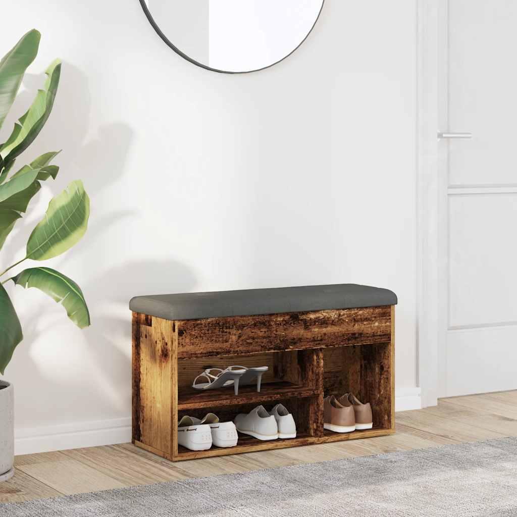 Skobænk 82x32x45,5 cm konstrueret træ antikt træ