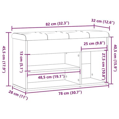 Skobænk 82x32x45,5 cm konstrueret træ antikt træ