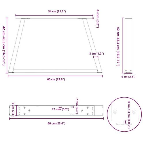 Spisebordsben V-formet 2 stk. 60x(42-43,3) cm stål sort