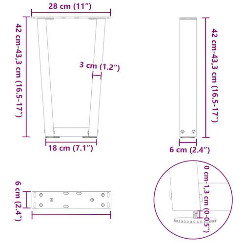 Spisebordsben V-formet 2 stk. 28x(42-43,3) cm stål hvid