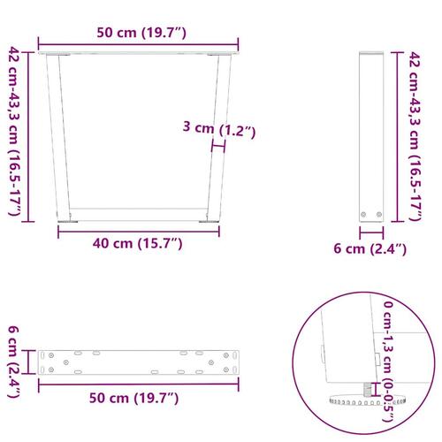 Spisebordsben V-formet 2 stk. 50x(42-43,3) cm stål sort