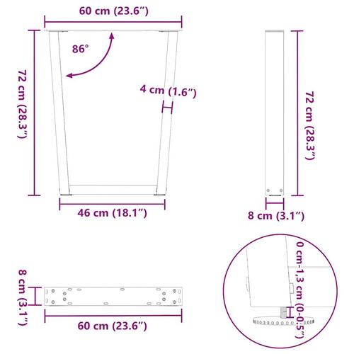 Spisebordsben V-formet 2 stk 60x(72-73,3) cm stål sort