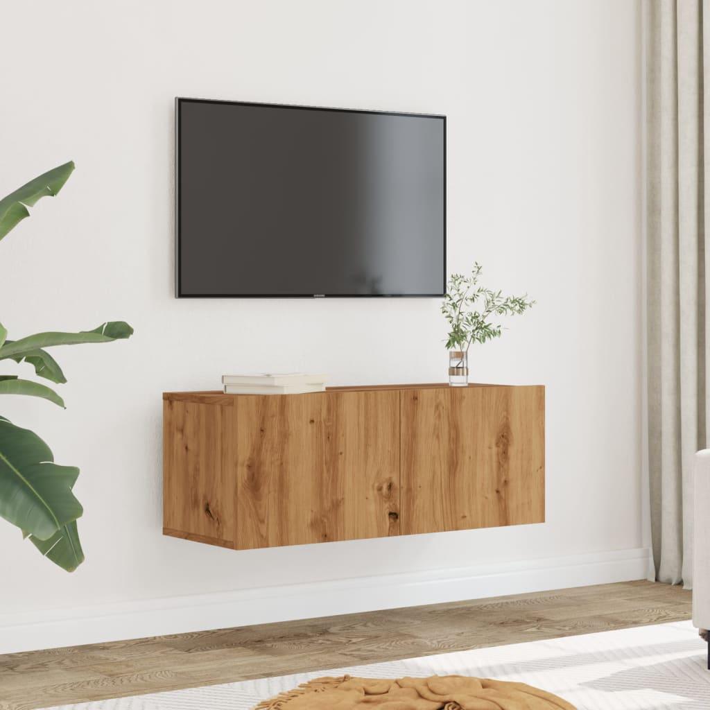 Væghængte tv-borde 2 stk. 80x30x30 cm egetræsfarve