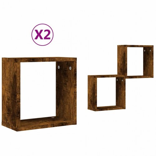 Væghylder kubeformet - 2 stk. 30×15×30 cm, røget egetræ