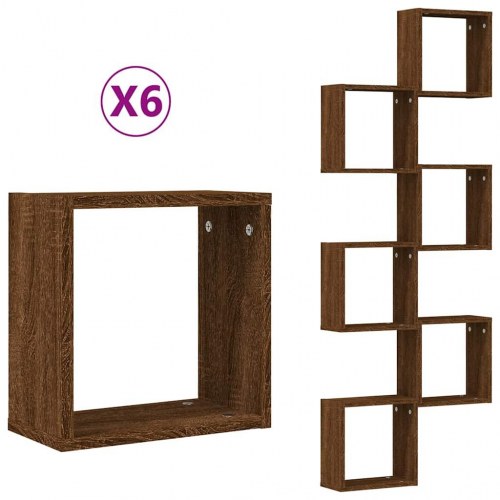 Kubeformede væghylder 6 stk. - brun egetræsfarve 30×15×30 cm