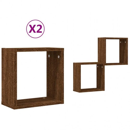 Kubeformede væghylder - 2 stk. 30×15×30 cm i brun egetræsfarve