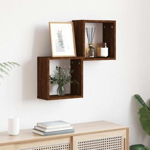 Kubeformede væghylder - 2 stk. 30×15×30 cm i brun egetræsfarve