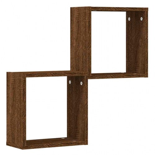 Kubeformede væghylder - 2 stk. 30×15×30 cm i brun egetræsfarve