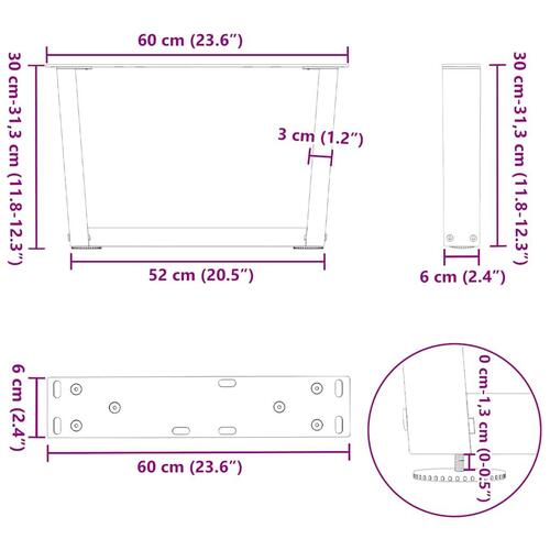 Spisebordsben V-form 2 stk Sort 60x(30-31,3) cm Stål