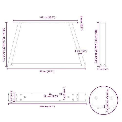 Spisebordsben V-form 2 stk 50x(30-31,3) cm stål sort