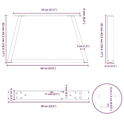 Spisebordsben V-formet 2 stk. 60x(42-43,3) cm stål antracitgrå