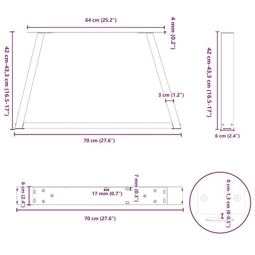 Spisebordsben V-formet 2 stk. 70x(42-43,3) cm stål sort