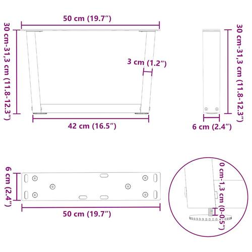Spisebordsben V-form 2 stk 50x(30-31,3) cm stål antracitgrå