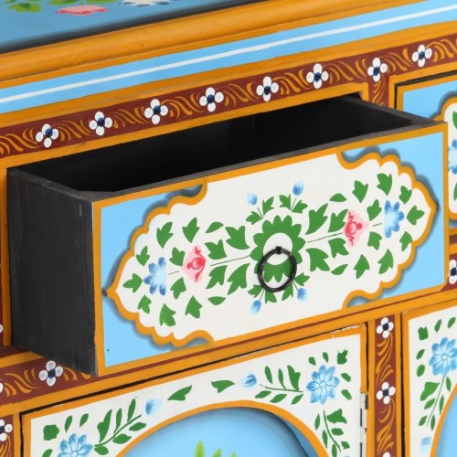 Håndmalet skænk 110x30x76 cm massivt mangotræ flerfarvet