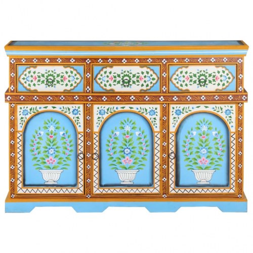 Håndmalet skænk 110x30x76 cm massivt mangotræ flerfarvet