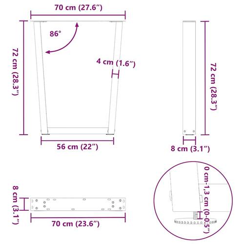 Spisebordsben V-formet 2 stk 70x(72-73,3) cm stål antracitgrå