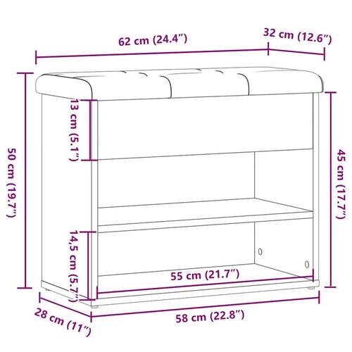Skobænk 62x32x50 cm konstrueret træ antikt træ