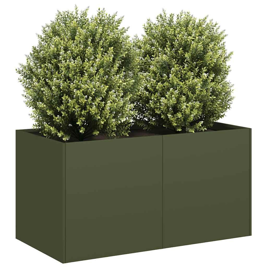 Plantekasse olivengrøn 80x40x40 cm koldvalset stål billede