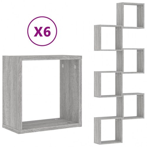 Væghylder 6 stk. kubeformet - 30×15×30 cm, grå sonoma-eg