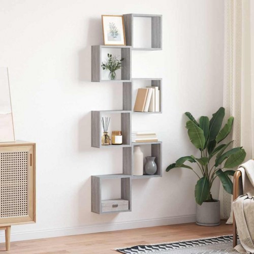 Væghylder 6 stk. kubeformet - 30×15×30 cm, grå sonoma-eg
