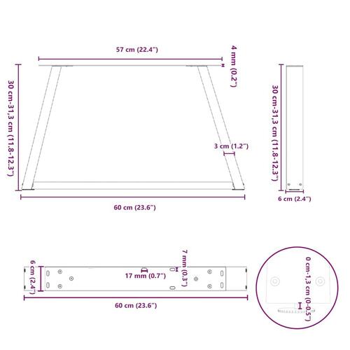 Spisebordsben V-form 2 stk 60x(30-31,3) cm stål antracitgrå