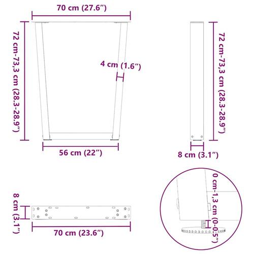 Spisebordsben V-formet 2 stk 70x(72-73,3) cm stål hvid