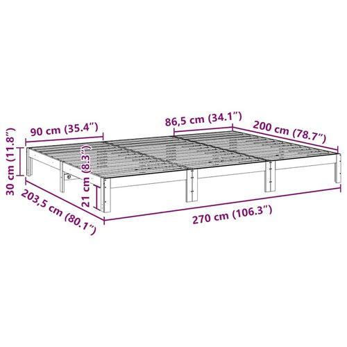 Familie sengeramme uden madras 270x200 cm massivt fyrretræ hvid