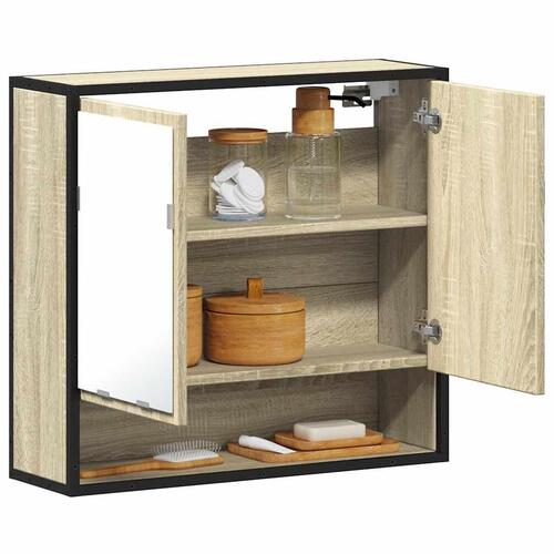 Badeværelsesskab m. spejl 65x20x60 cm konstrueret træ sonoma-eg