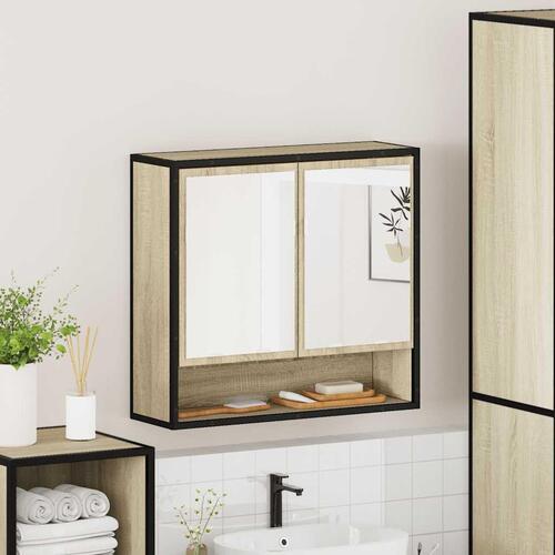 Badeværelsesskab m. spejl 65x20x60 cm konstrueret træ sonoma-eg