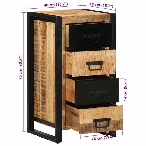 Skuffeskab 40x40x90 cm massivt ru mangotræ