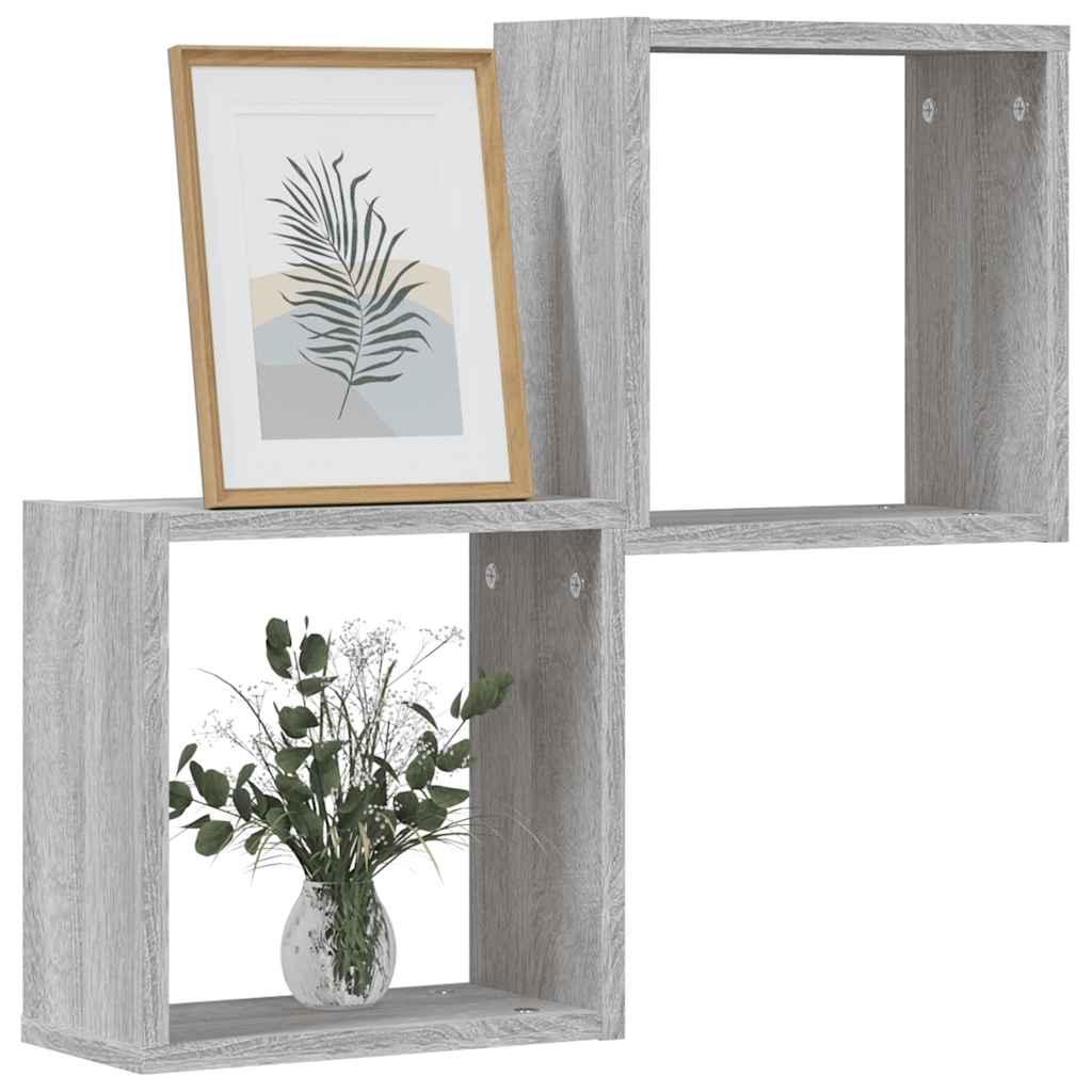 Væghylder 2 stk. 30x15x30 cm kubeformet grå sonoma-eg billede