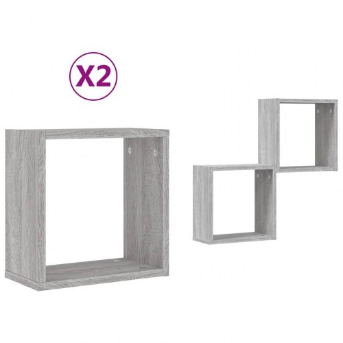 Væghylder 2 stk. kubeformet 30×15×30 cm - grå sonoma-eg