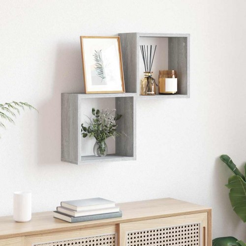 Væghylder 2 stk. kubeformet 30×15×30 cm - grå sonoma-eg