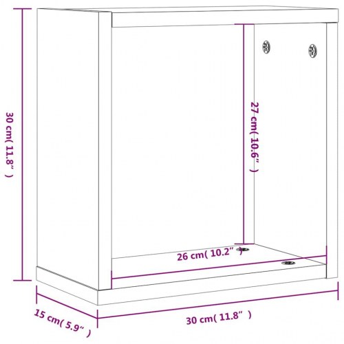 Væghylder 2 stk. kubeformet 30×15×30 cm - grå sonoma-eg