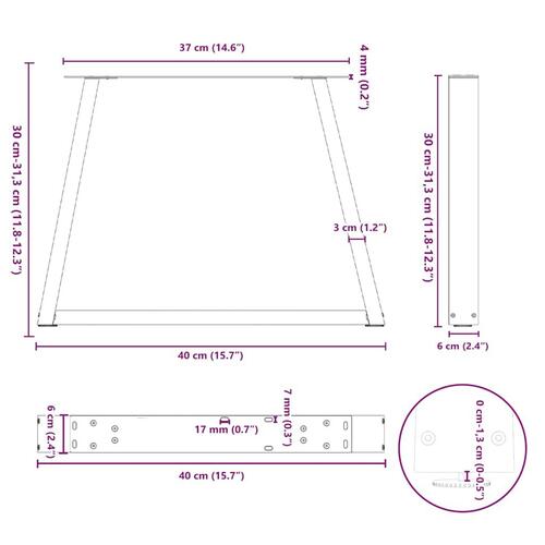Spisebordsben V-form 2 stk 40x(30-31,3) cm stål sort
