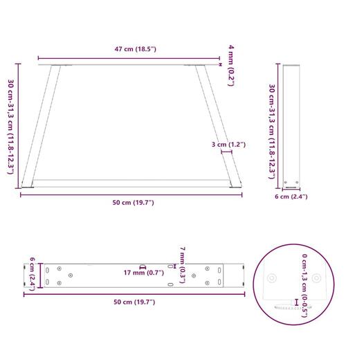 Spisebordsben V-form 2 stk 50x(30-31,3) cm stål antracitgrå