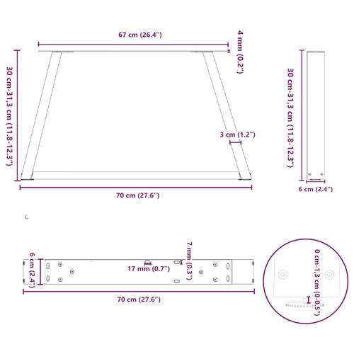 Spisebordsben V-form 2 stk naturstål 70x(30-31,3) cm stål