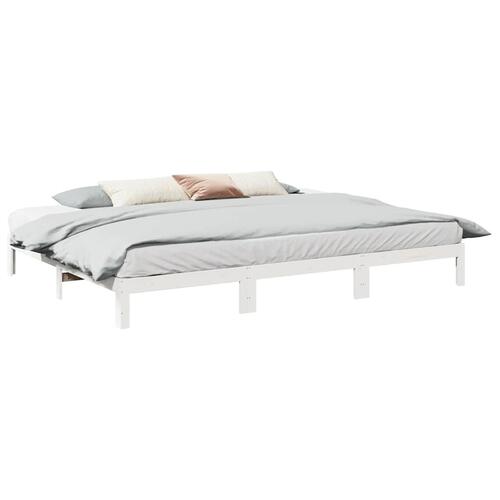 Familie sengeramme uden madras 240x200 cm massivt fyrretræ hvid