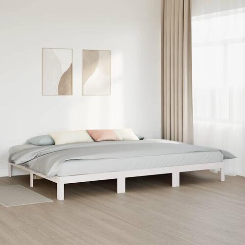 Familie sengeramme uden madras 240x200 cm massivt fyrretræ hvid