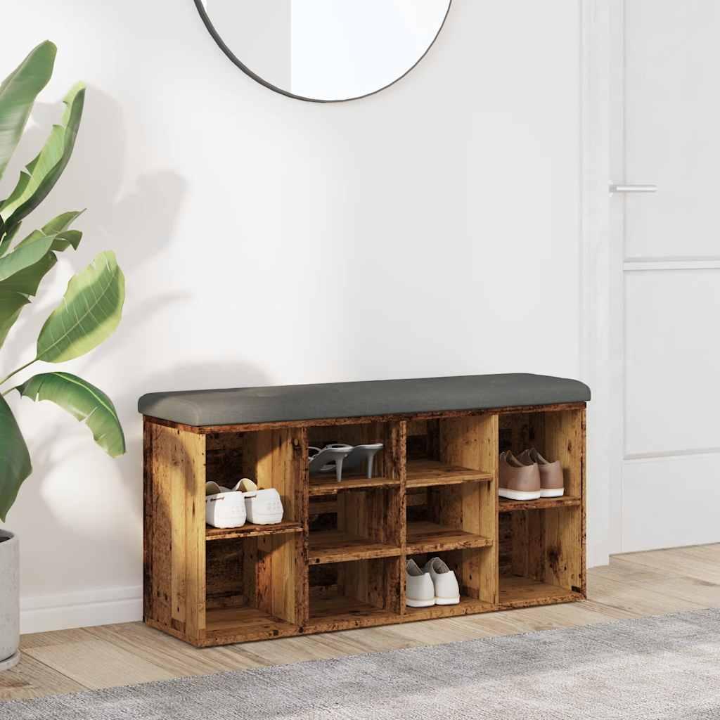 Skobænk 102x32x50 cm konstrueret træ antikt træ