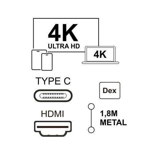 USB-C til HDMI-kabel Silver HT LOGAN Sort