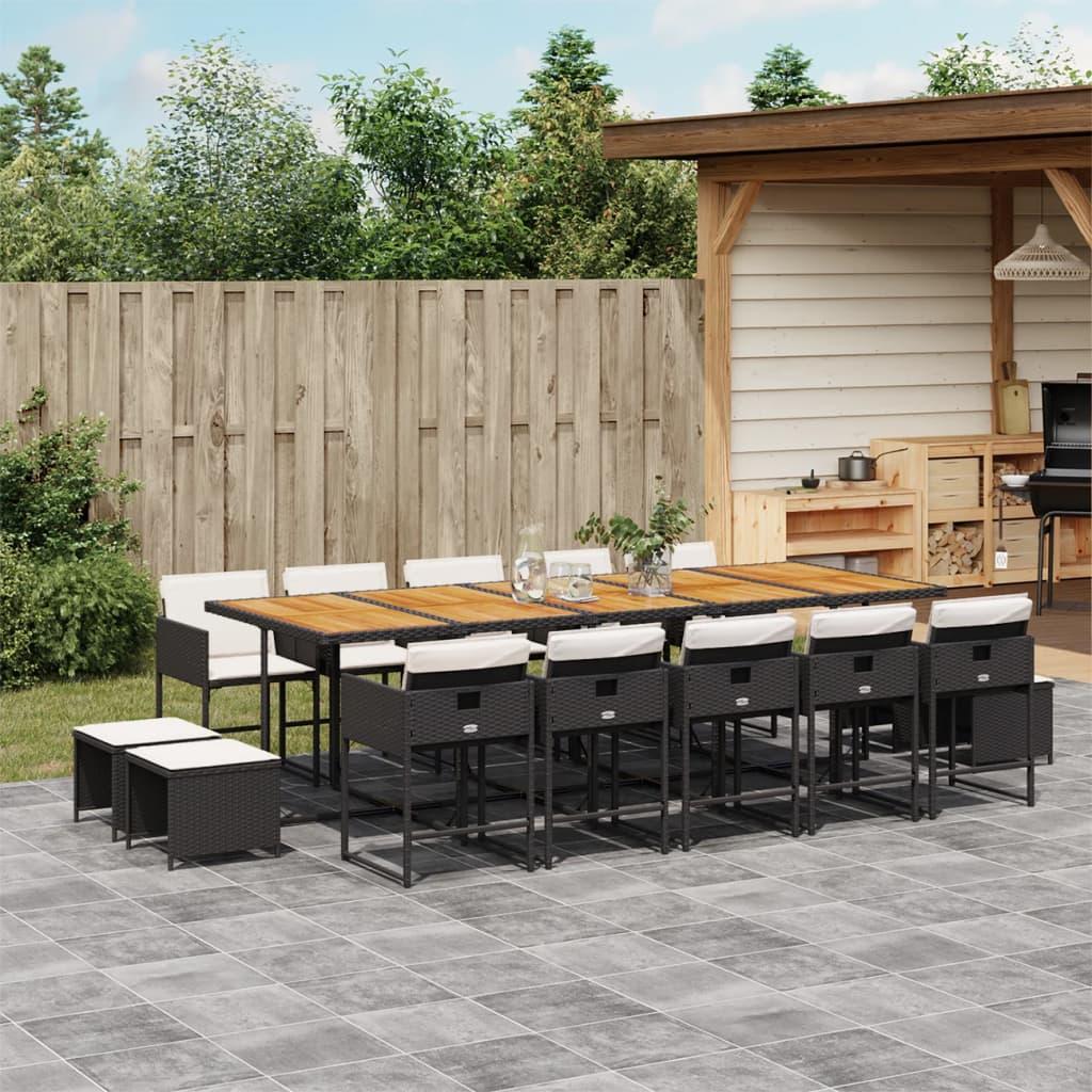 Spisebordssæt Til Haven 9 Dele Med Hynder Polyrattan Beige - 14 / Sort og cremefarvet / træ